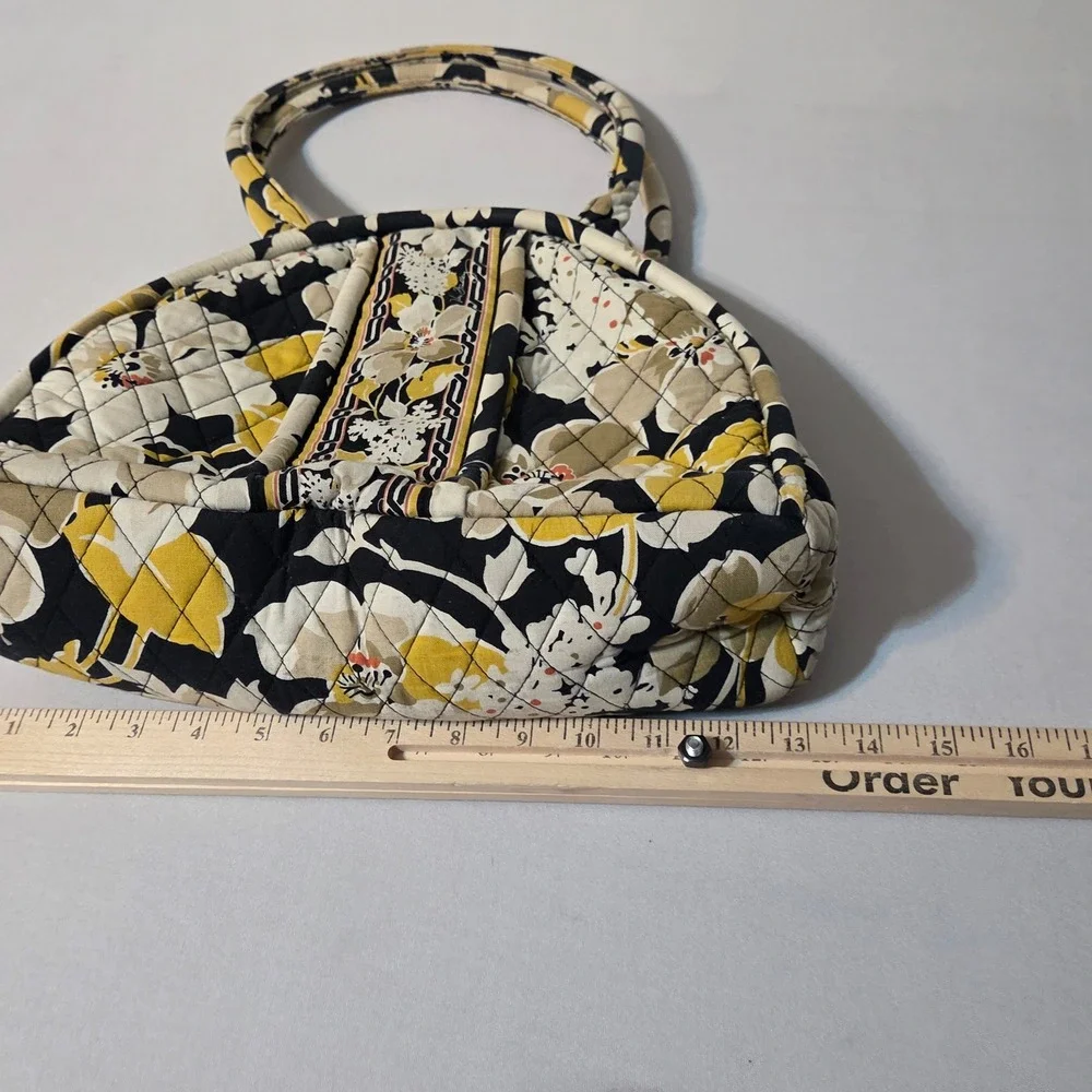 Vera‎ Bradley Alice Frame Bag Shoulder Black Yellow Floral Quilted Kiss Lock